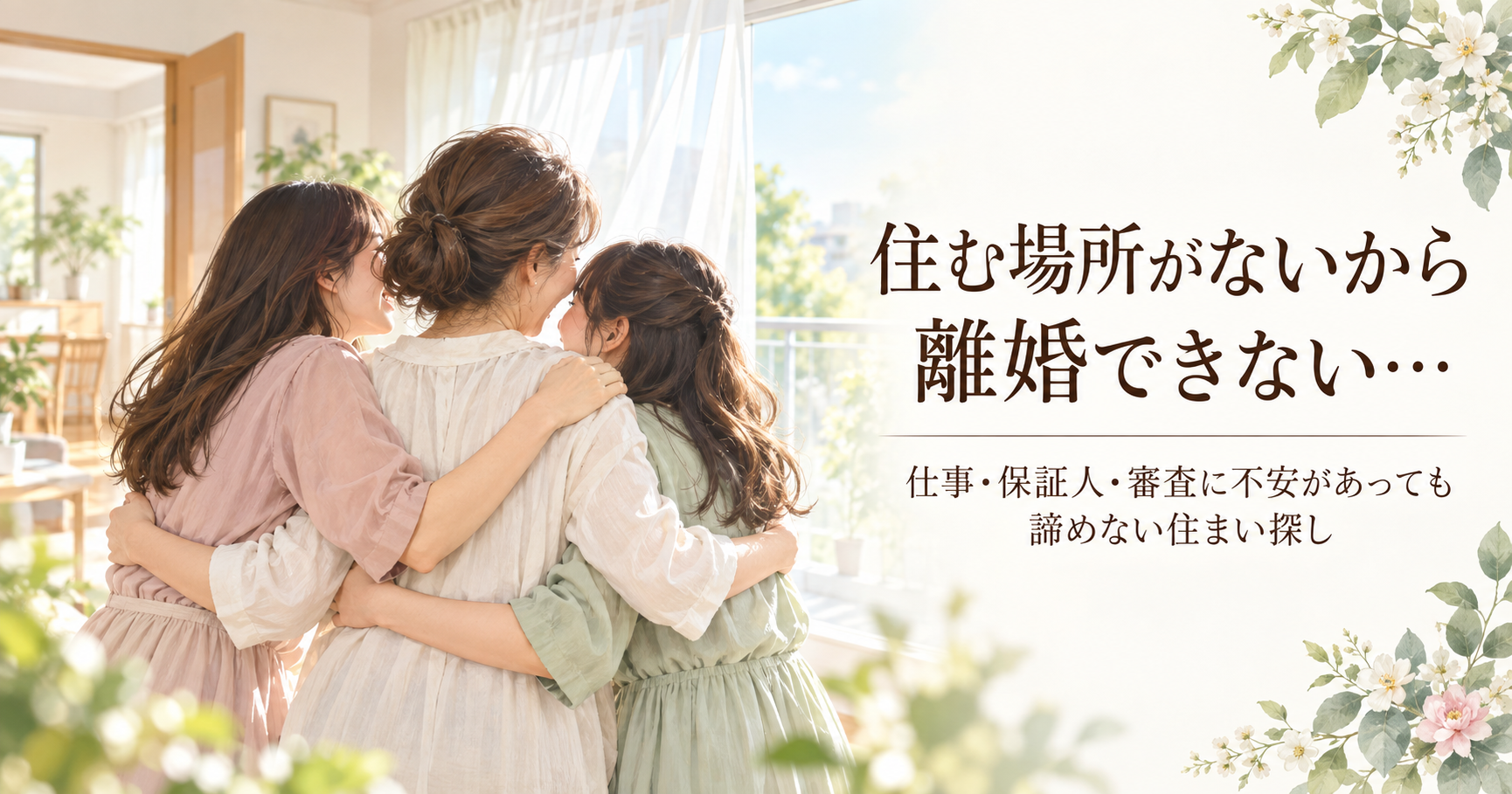 新しい暮らしに向かって抱き合う母と娘たち